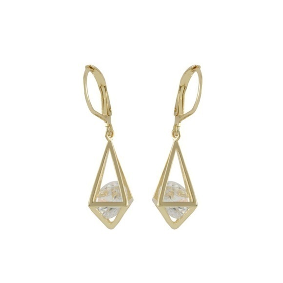 Gold Geometric Shaped Earrings with Cubic Zirconia 1 carat - Picture 1 of 11